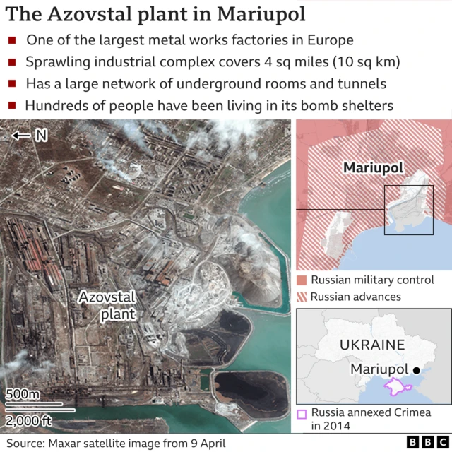 Graphic with a map of the Azovstal steelworks in Mariupol