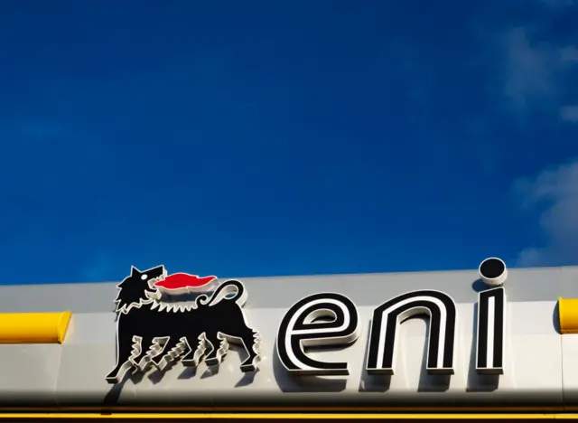 Eni logo seen outside a gas station