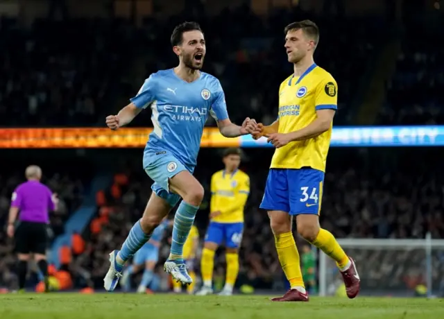 Bernardo Silva celebrates scoring against Brighton