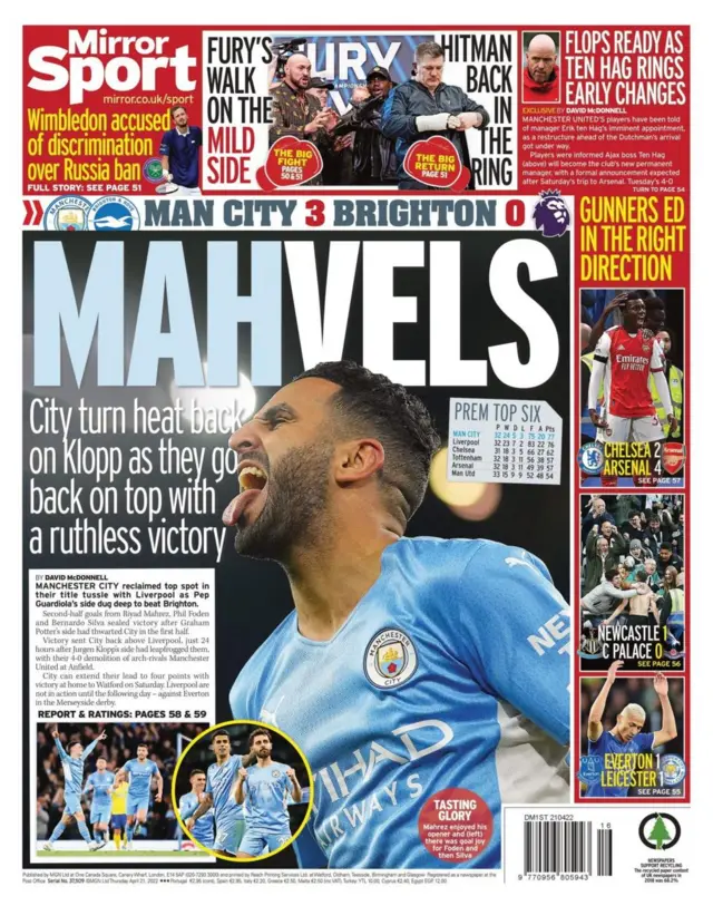 Back page of the Daily Mirror on 21 April 2022