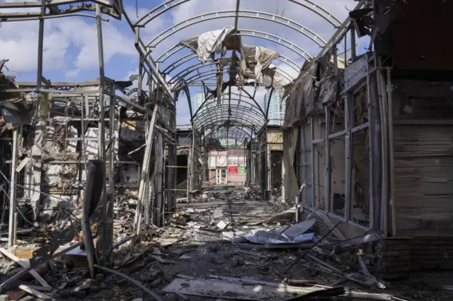 Damaged market after shelling in Kharkiv