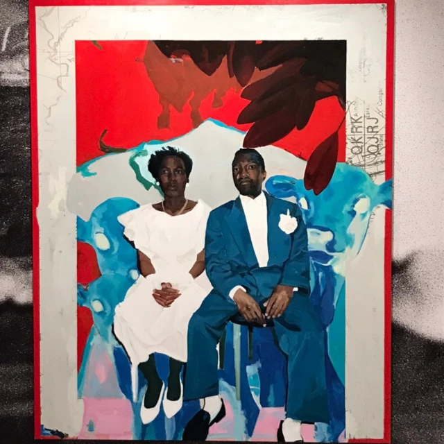 A painting from the series The wedding of the astronauts (2022), by Zimbabwean artist Kudzanai-Violet Hwami