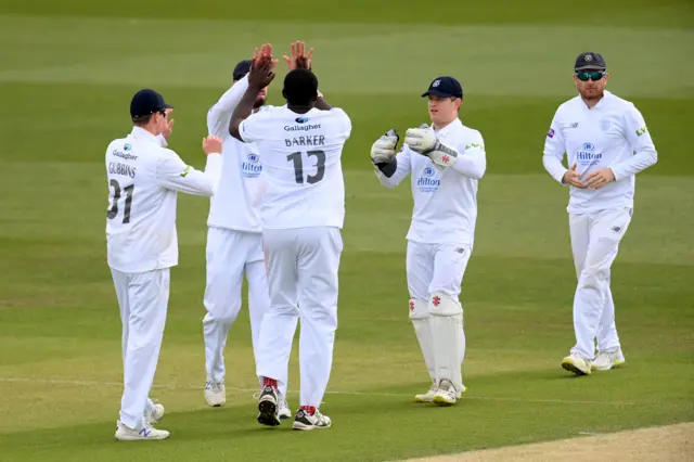 Keith Barker takes a wicket