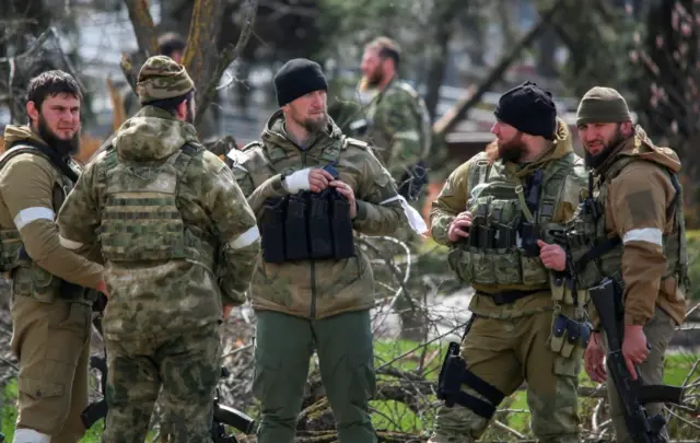 Chechen special forces unit gather in Mariupol