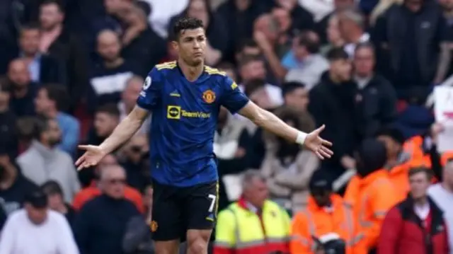 Cristiano Ronaldo looks frustrated during Manchester United's 3-1 defeat at Arsenal