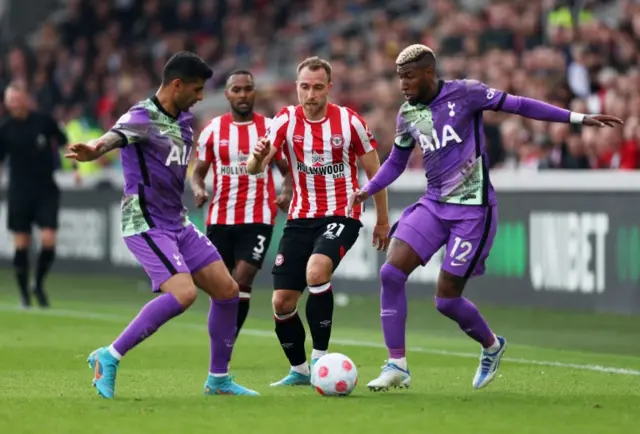 Christian Eriksen playing for Brentford against Tottenham