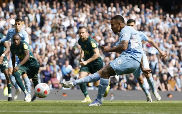 Gabriel Jesus scores a penalty against Watford