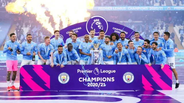 Man City celebrate winning the Premier League in 2021