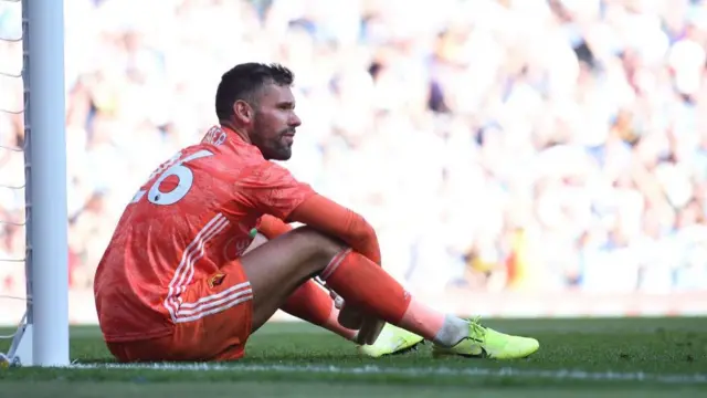 Ben Foster in goal for Watford when they lost 8-0 t0 Man City