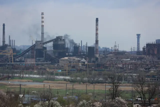 Chimneys and buildings of the Azovstal metal works