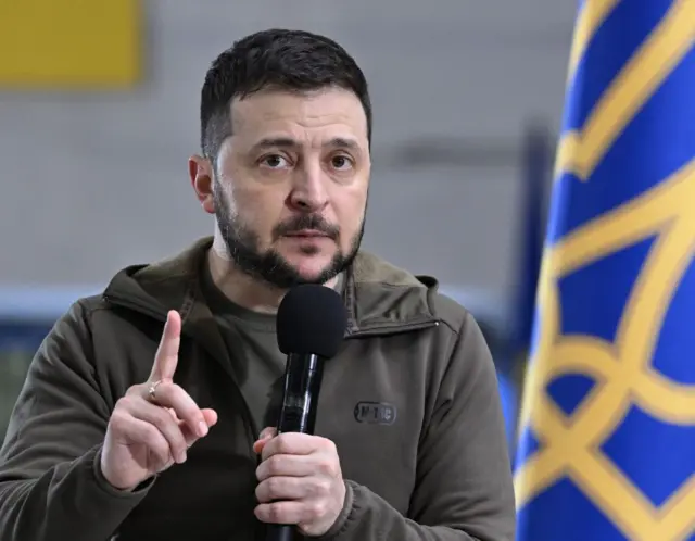 Ukraine's President Volodymyr Zelensky holds a press conference in Kyiv's metro