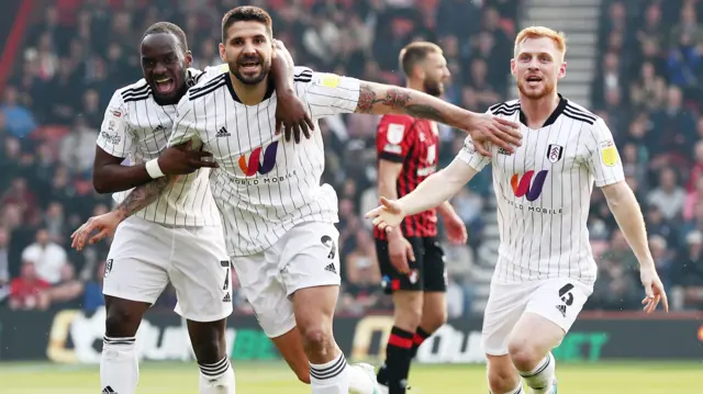 Aleksandar Mitrovic celebrates scoring at Bournemouth