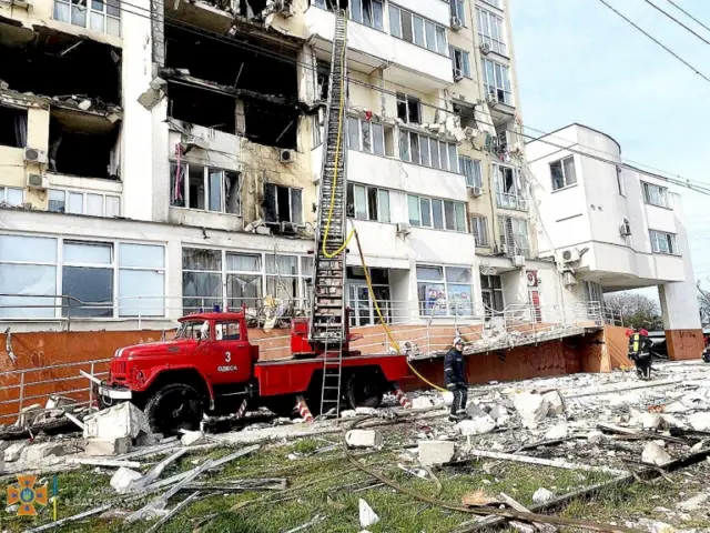 Image shows damaged building