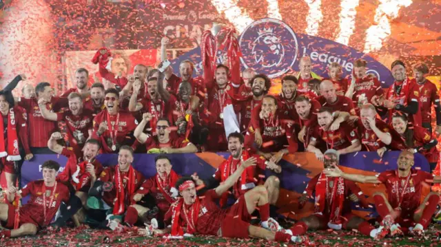 Liverpool celebrate winning the Premier League in 2020