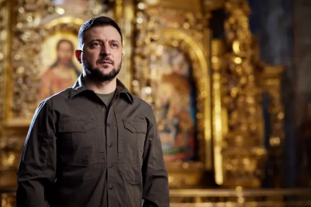 President Zelensky in Kyiv's St Sophia Cathedral