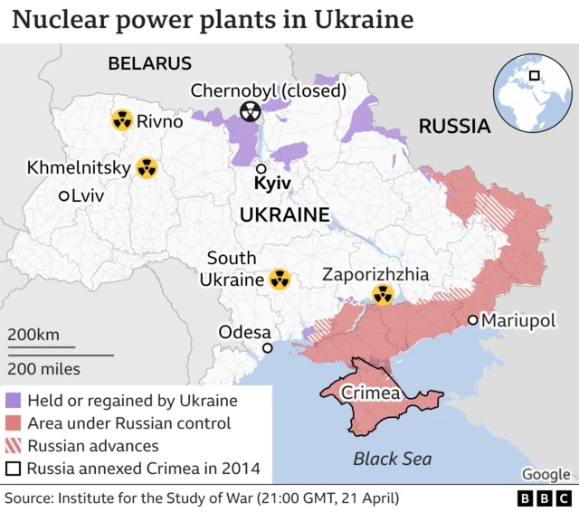 Map showing nuclear sites in Ukraine