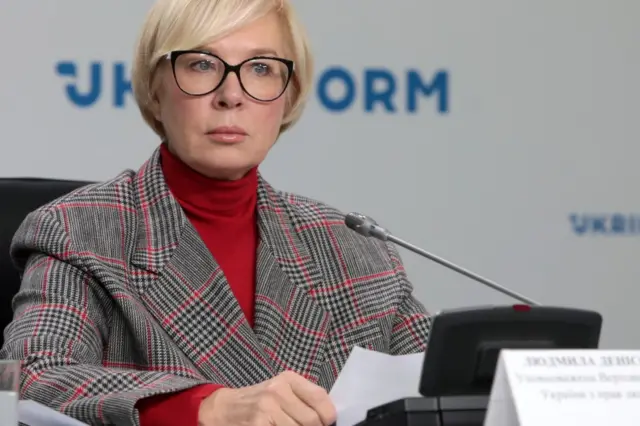 Lyudmila Denisova pictured at a briefing in 2020