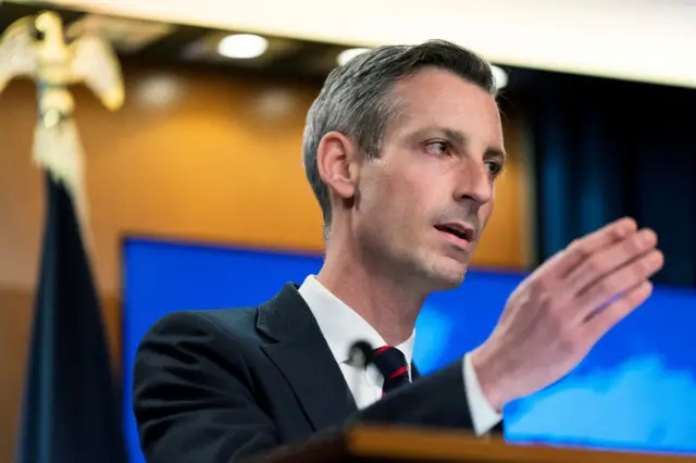 US State Department spokesperson Ned Price speaks during a conference in Washington