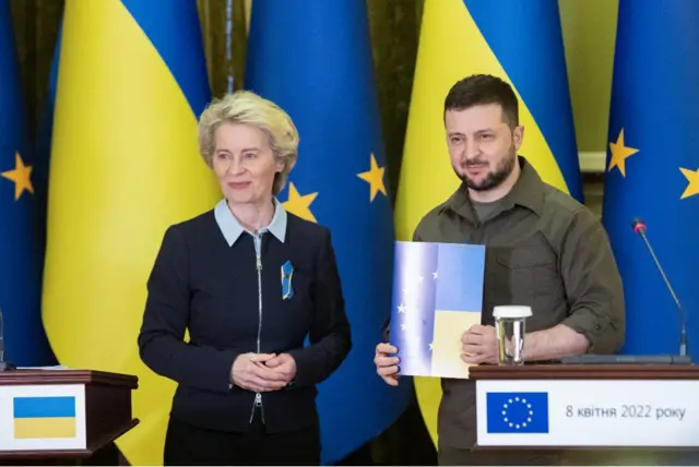 European Commission head Ursula von der Leyen pictured with President Zelensky