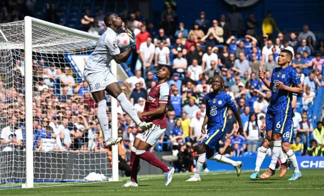 Mendy catches the ball