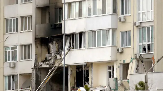 Residential building damaged by a missile strike