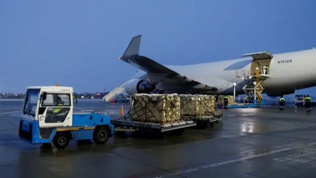 Ukraine receives military aid from United States, at the Boryspil International Airport