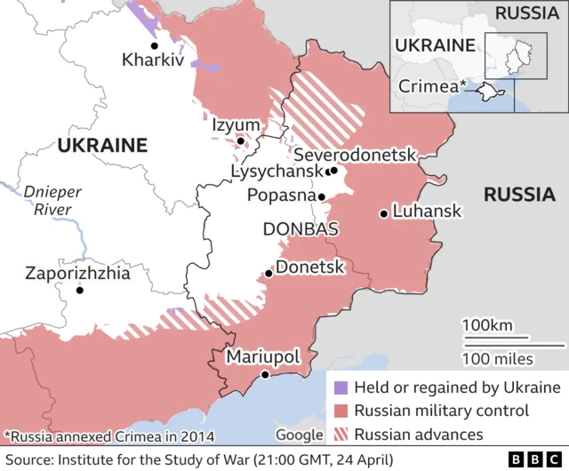 Map showing the eastern front of the Ukraine war