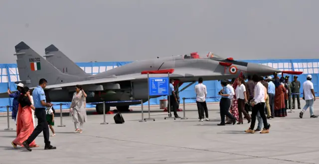 A MiG-29 on display at an air base in india