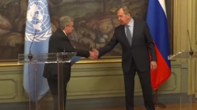 UN Secretary General Antonio Guterres and Russian Foreign Minister Segei Lavrov