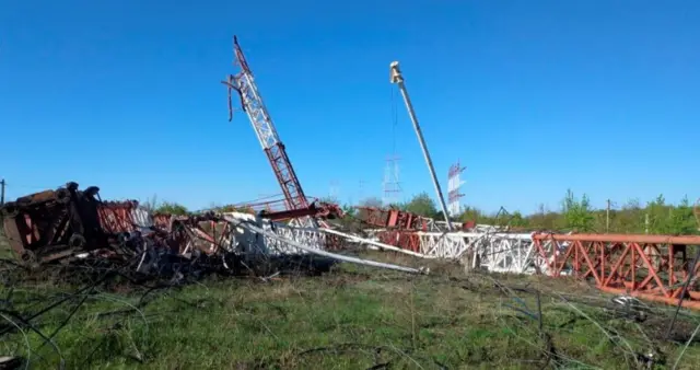 Wrecked masts in Grigoriopol, Transnistria, 26 Apr 22