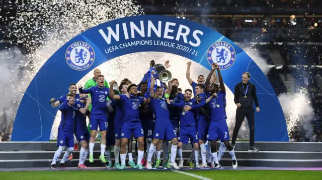 Chelsea celebrate winning the CL