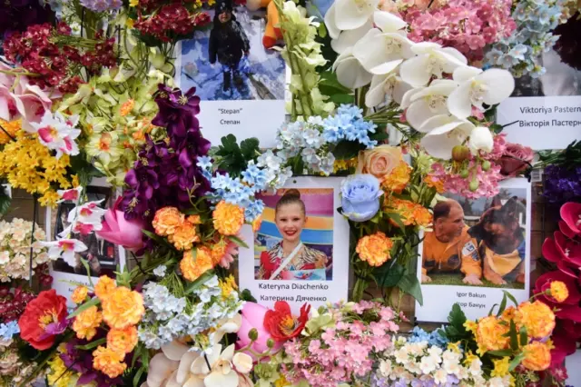 The wall of flowers memorial in Lviv