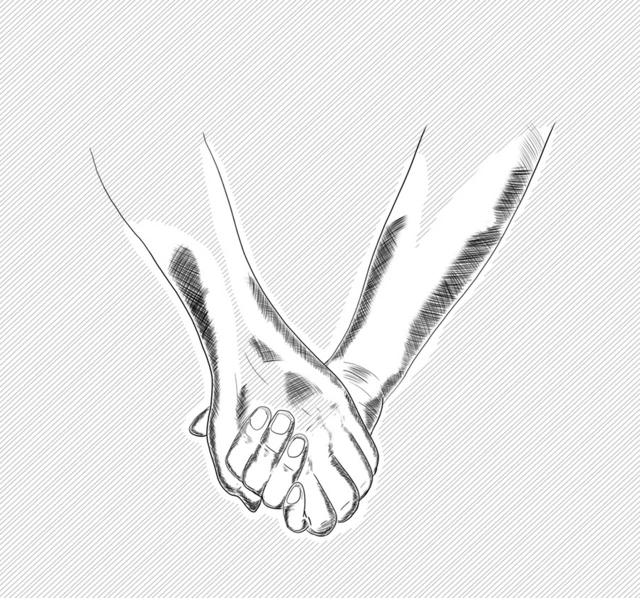 Two people holding hands.