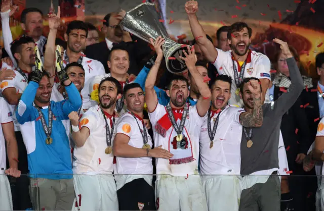 Sevilla celebrate winning the Europa League