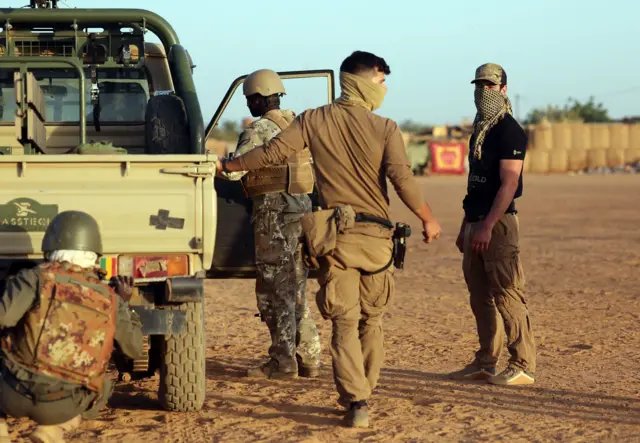 French Marine Special Operation Forces officers attend during a training with Mali's FAMA soldiers in December 2021