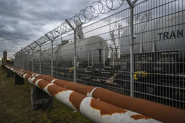 A view of a domestic gas pipeline outside an industrial area in Wloclawek, Poland