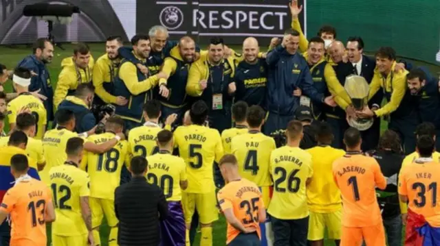 Villarreal celebrate winning the Europa League