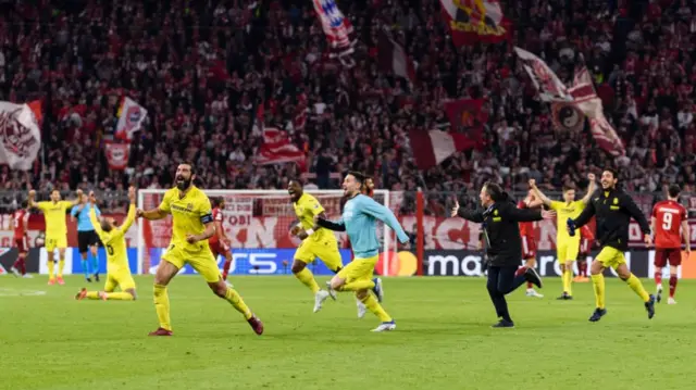 Villarreal celebrate winning against Bayern Munich