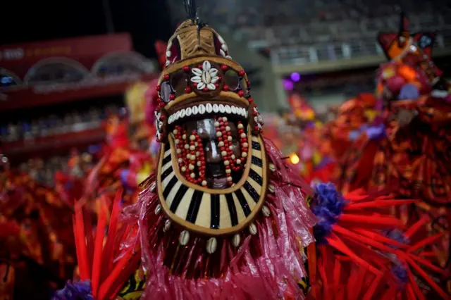 Members of Grande Rio samba school perform during the second night of Rio's Carnival parade