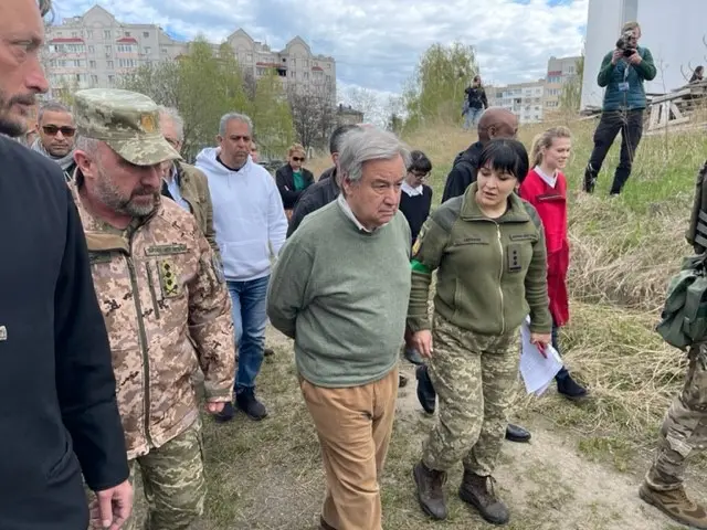 Antonio Guterres in Bucha on 28 April 2022