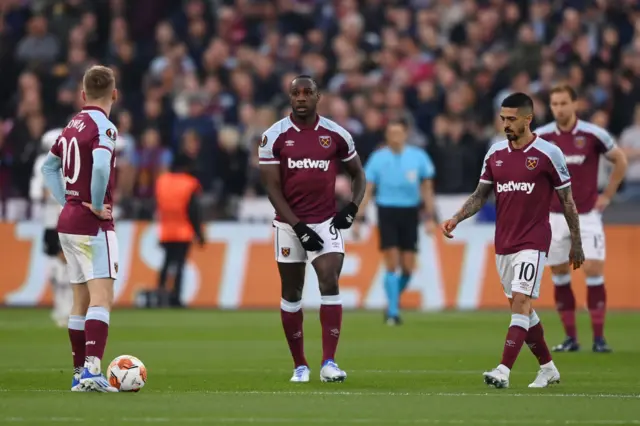 West Ham look dejected after conceding goal