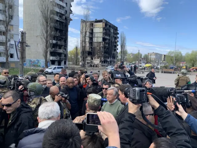 Image shows Guterres in Borodyanka