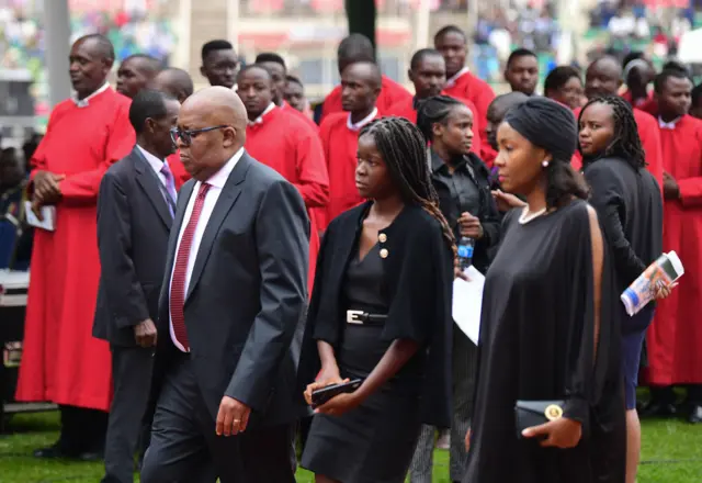 Family members of Mwai Kibaki at the funeral service in Nairobi, Kenya