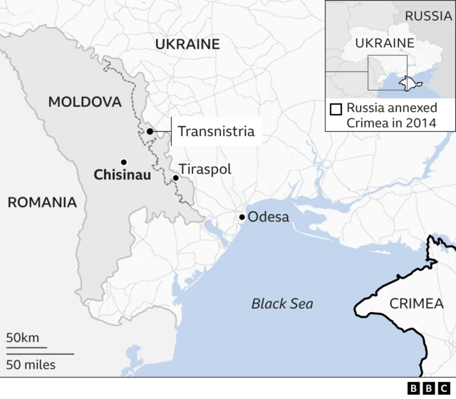 A map showing Transnistria's location in eastern Moldova