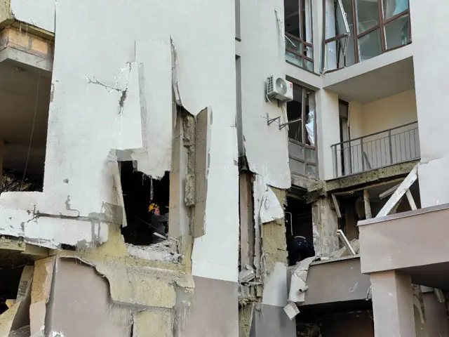 Closeup of a damaged residential building in Kyiv