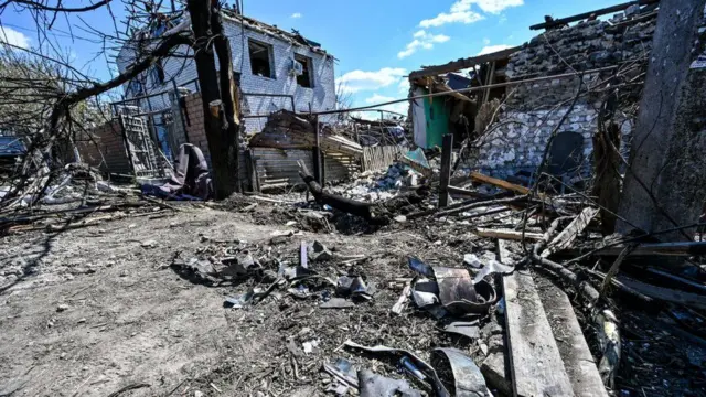 Bombed buildings in Zaporizhzhia