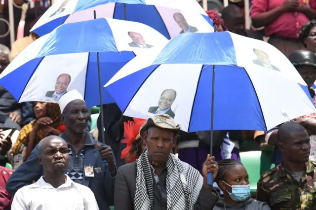 Spectators look on during the memorial service for former Kenyan President Mwai Kibaki at the Nyayo National Stadium in Nairobi - 29 April 2022