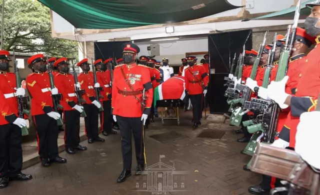 The funeral procession of former President Emilio Mwai Kibaki departs Lee Funeral Home for State House