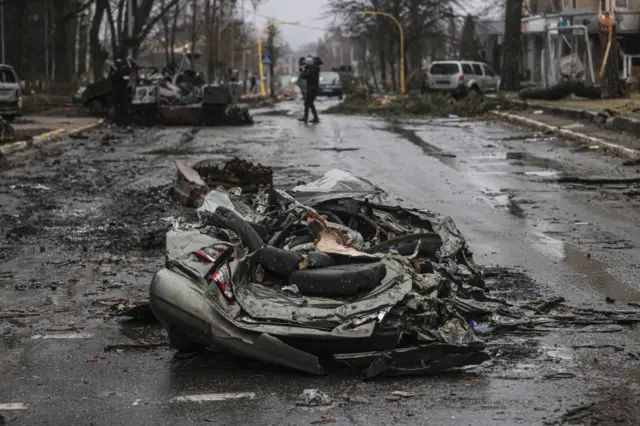 Wreckage in Bucha near Kyiv