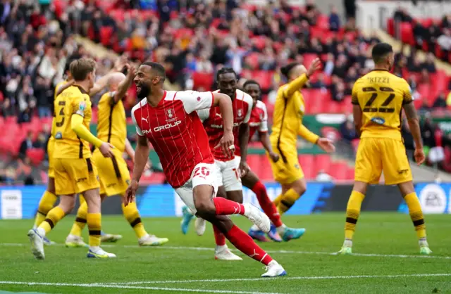 Michael Ihiekwe celebrates scoring for Rotherham